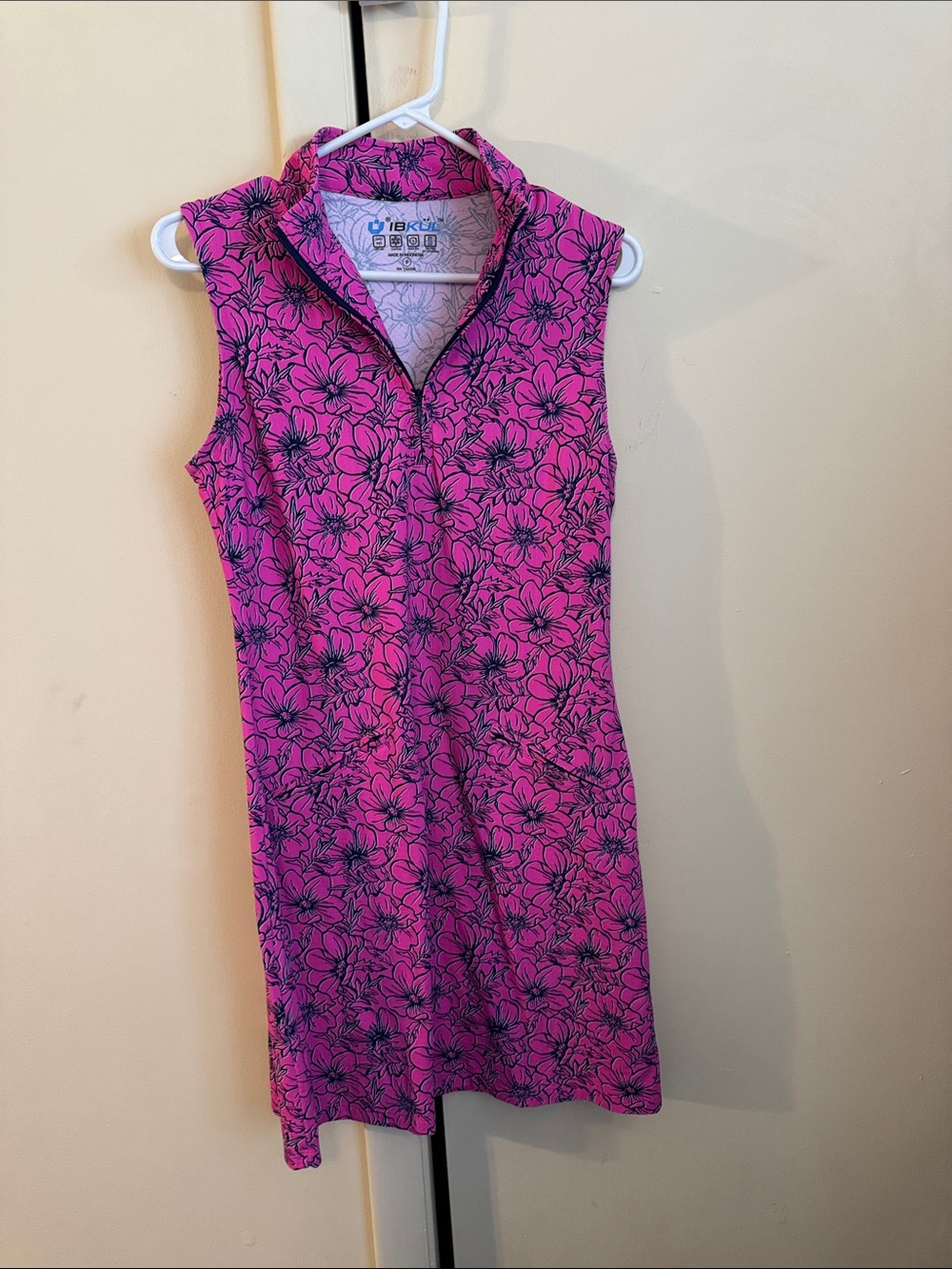 IBKUL Hot Pink Floral Zip-Front Sleeveless Dress